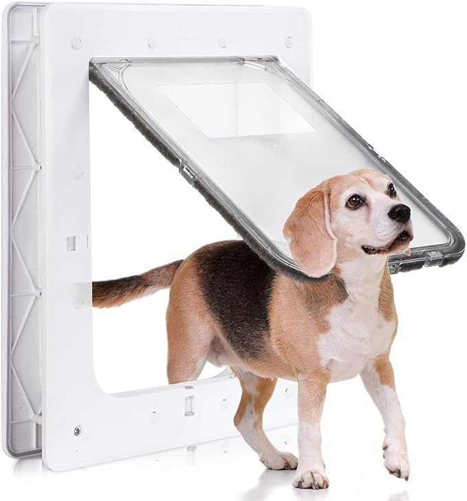 Pet Door, Durable Plastic Dog Door, 6.5”x 9.25” Inner Frame for Small Dog and Pets, Easy DIY Installation, Suitable for Interior and Exterior Doors, Screen and Wall, White Doggie Door