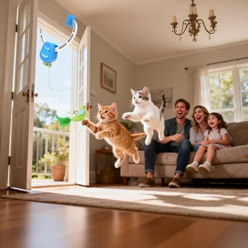 Interactive Cat Toys for Indoor Cats, Smart Interactive Hanging Cat Toy for Door Frame, USB Rechargeable, Automatic Electric Flying Bird Cat Toy Gifts for Bored Indoor Adult & Kitten Cats(Blue)