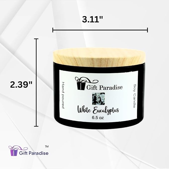 White Eucalyptus Soy Wax Candle in Black Metal Tin, 6.5 oz, Cotton Wick, Eucalyptus Mist, Fresh, Cooling Eucalyptus