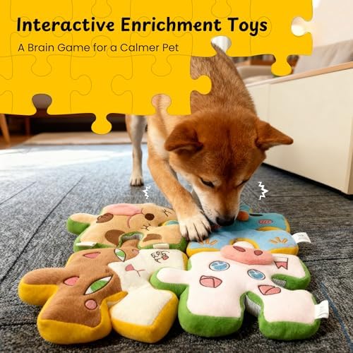 Nocciola Tearable Rip Pull Apart Squeaky Dog Puzzle Toys, 4 in 1 Enrichment Interactive Plush Stuffed Crinkle Chew Toys for Small Medium Large Breeds