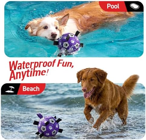 QDAN Soccer Ball for Dogs with Straps, Large Dog Balls, 8 Inch Puppy Toys | Outdoor Herding Balls for 30-90 lbs Dogs, Interactive Soccer Toy for Interactive, Dog Ball Toy to Keep Them Busy, Purple
