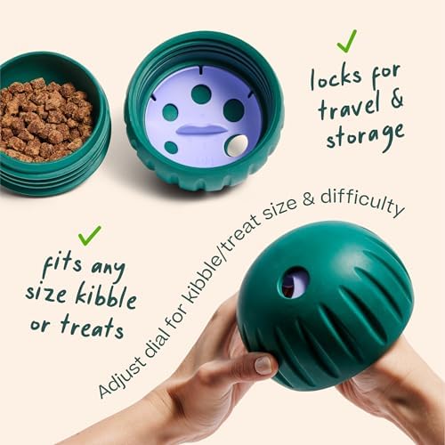 Woof Walkabout Dog Puzzle Treat Dispenser Toy for Dogs Under 40 lbs | Adjustable treat openings, fits kibble & treats, durable rubber, dishwasher safe, easy to clean
