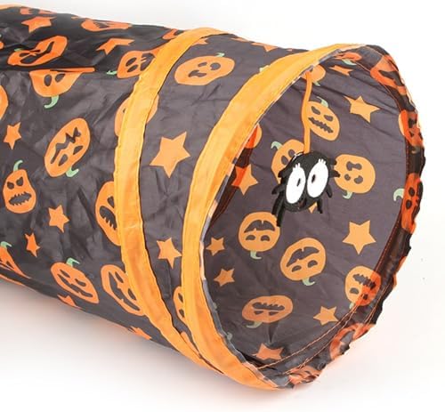 Halloween Cat Tunnel with Pumpkin Print Design - Single Collapsible Cat Play Tunnel for Cats & Kittens, Durable and Fun Halloween Pet Toy with Peek Hole