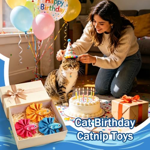 Catnip Cat Toys, 2-Pack Catnip Toys for Cats, Soft and Durable with Catnip, Interactive Kitten Toys for Indoor Cats, Fish Shape（ Blue & Yellow）