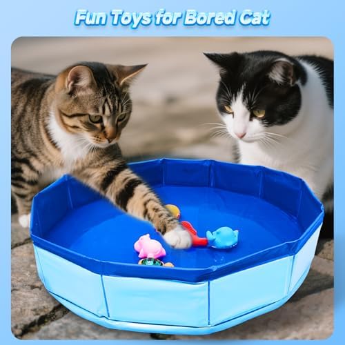 Eelexa Portable Cat Pool Toy with 6 Fish-Shaped Water Toys, Interactive Splash-Proof Indoor Cat Toys for Boredom Relief, Self-Play Cat Pool for Bored Cats, Easy Fill & Drain Design