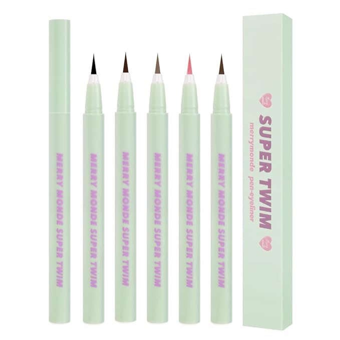 Merrymonde Multicolor Super Slim Long Lasting Eyeliner Vegan Easy Ultra-Fine Felt Tip Pen Liquid Korean K Beauty Waterproof Mechanical Eye Liner Makeup (Mocha Brown)