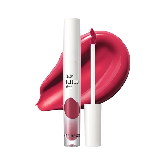 Berrisom Jelly Tattoo Tint, Long Lasting Korean Lip Stain with Jelly Texture, Transfer-Resistant Color, 3.8g / 0.13oz, 4 Shades (Raspberry)