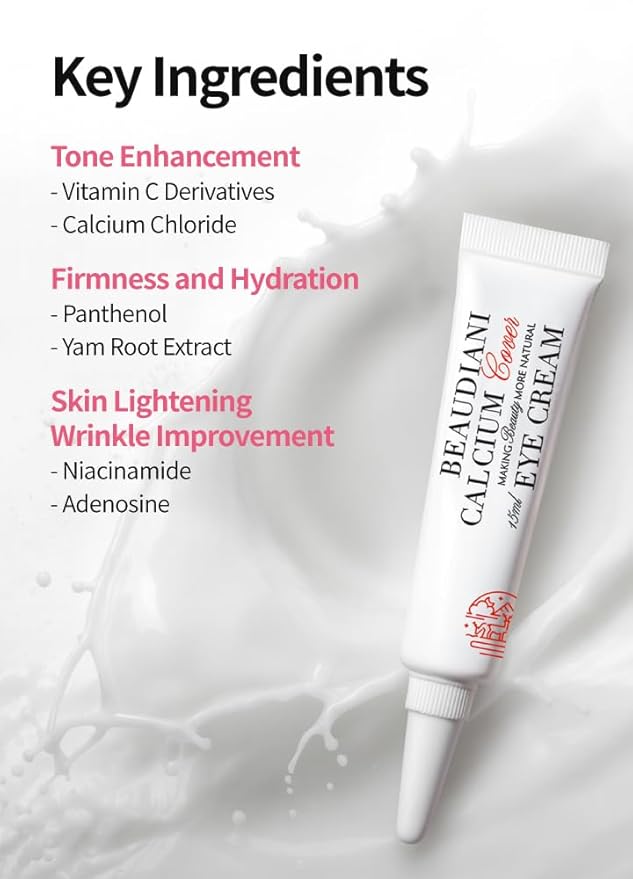 BEAUDIANI Calcium cover eye cream for dark circles & puffiness, Korean eye cream, daily wrinkle cream, anti aging, skin care treatment for women and men, 15ml