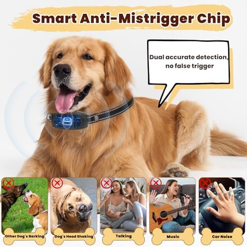 Smart Auto Dog Bark Collar, No Shock Anti Barking Collar for Small Medium Dogs 8-50lbs, Rechargeable & Waterproof Barking Control Device with Beep Vibration Mode & 8 Sensitivities