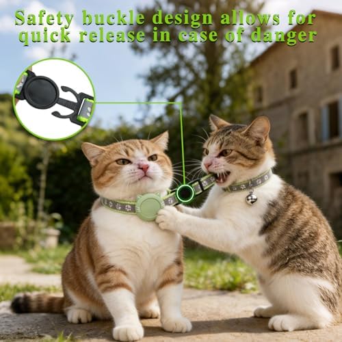 Tensho 2-Pack Breakaway Cat Collar with Airtag Holder, Bell（Blue and Green）