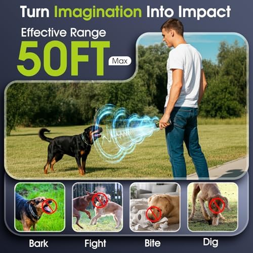 1-Touch Dog Bark Deterrent Devices with 3 Sonic Heads,Portable 50ft Range Anti Barking Device for Dogs,Rechargeable & Safe Dog Training Tool with Flashlight,Helps Improve Dog's Behavior Green