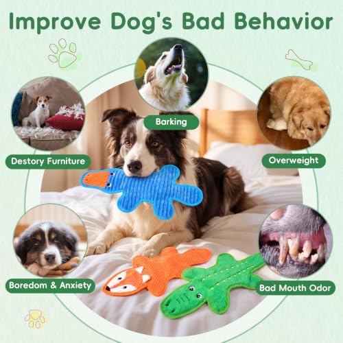 3 Pack No Stuffing Crinkle Durable Squeaky Dog Toys Plush Puppy Chew Toys