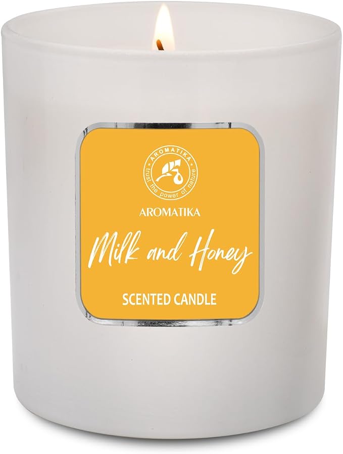 Milk & Honey Scented Candle – Aromatherapy Soy Wax, 200g – Up to 45 Hours Burn – Glass Jar for Home or Gift