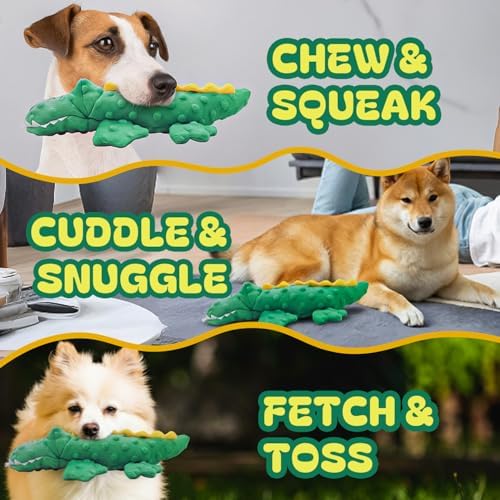 Squeaky Octopus Dog Toy – No Stuffing, Crinkle Sound Plush Chew Toy for Small and Medium Dogs – Durable and Machine Washable – 2 Pack (Green Crocodile)
