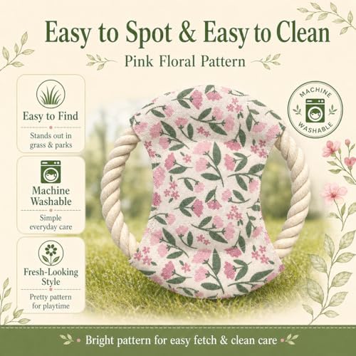 Dog Frisbees Cotton Rope Toys Flying Discs, Teething, Soft Polyester Squeaker Toy for Training,Throwing and Interacting for Anti Boredom & Anxiety, Easy to Clean (Pink)