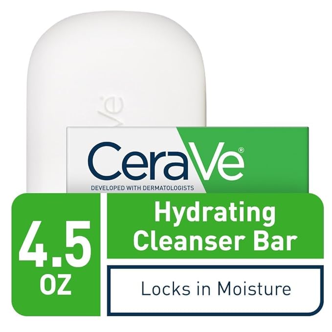CeraVe Hydrating Cleanser Bar - Soap-Free Body and Facial Cleanser with 5% Moisturizing Cream - 4.5 Ounce Bar