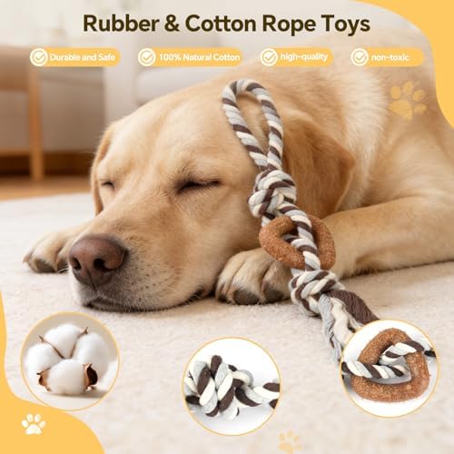 Dog Chew Toys for Aggressive Chewers – Puppies & Adults, Multiple Textures & Rope, ndestructible Tough Durable Interactive Dog Toys, Brown Triangle