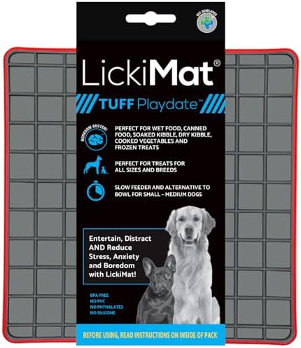 LickiMat Tuff Playdate Slow Feeder Lick Mat for Dogs, Red, Boredom Aid