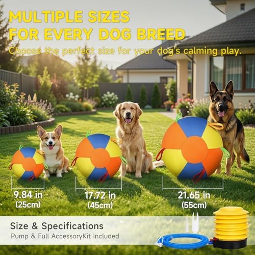 Herding Ball for Dogs, Inflatable Dog Ball for Outside Play, Calming Jumbo Ball for Dogs with Handles, Interactive Herding Toys for Border Collies, Australian Shepherds, Blue Heelers, Horses (18'')