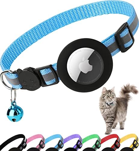 Airtag Cat Collar Breakaway, Cat Collar with Air Tag Holder, Blue | Safety Breakaway Buckle,Airtag Holder,Reflective Strip,Bell,Adjustable Size to Fit Different Cats kitten,Lightweight