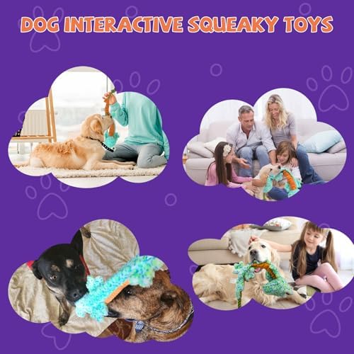 Crinkle Dog Toys Squeaky Plush No Stuffing Cute Puppy Stuffless Tough Rop Pull Toy, Fun Dog Stuffed Animals Durable Chew Set for Small Medium Large Pup (Large, Lizard)