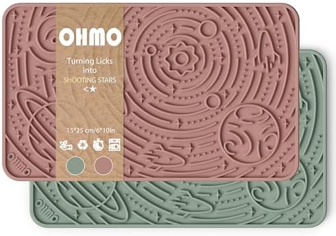OHMO Lick Mat for Dogs&Cats, Space Pattern, 6×10", 2pcs, Sage Green&Coral