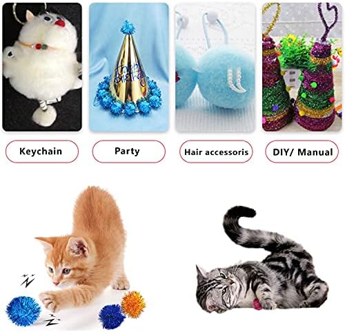 VOVIGGOL 20 Pack 2 Inches Sparkle Balls for Cats, Large Size, Glitter Pom Poms Fuzzy Balls for Cats, Kitten Indoor Assorted Color Random