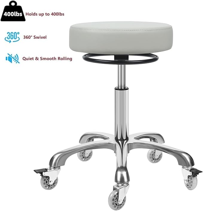 Salon Rolling Stools with Locking Wheels - Adjustable Swivel Stool Chair Heavy Duty 400 lbs Thick Cushion Hydraulic Shop Stool for Tattoo Facial Massage Kitchen Counter Salon Spa Medical Garage(Grey)