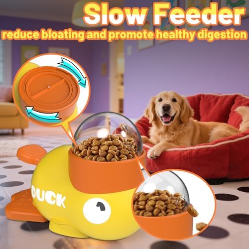 Dog Interactive Treat Dispenser Toy Food Puzzle Slow Feeder Duck-Shaped Dog Puzzle Feeders for Small Medium Dogs Cats IQ Training Reduces Bloating for Healthy Eating (Yellow)