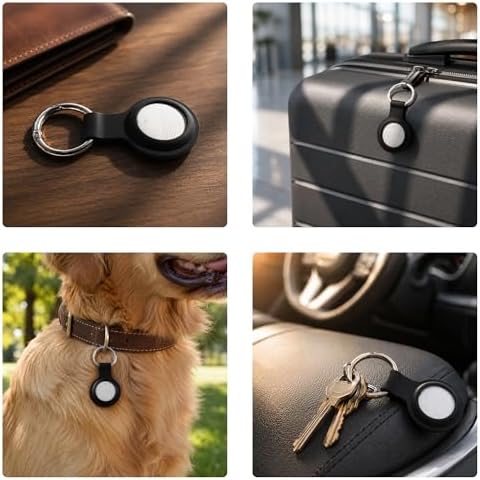 2-Pack Bluetooth Tracker Tags Black & White for Android, Works with Google Find Hub — Key Finder with 105dB Loud Alarm, Ultra Thin, 2 Silicone Keyring Cases & 2 Extra CR2032 Batteries Included