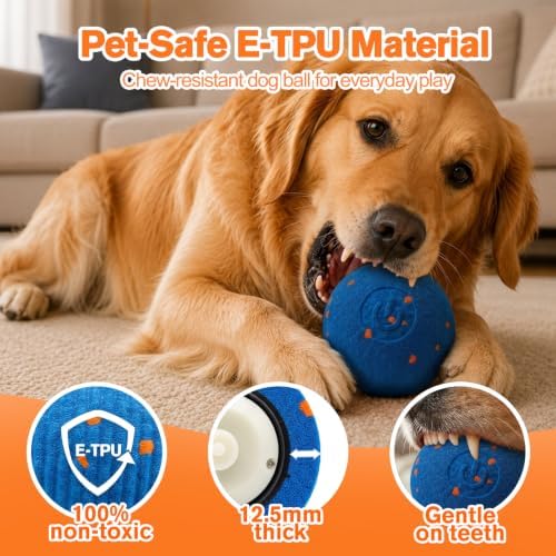 Smart E-TPU Interactive Dog Ball, Automatic Moving & Vibrating Dog Toy, Rechargeable Self Moving Dog Ball with 2 Play Modes, Durable Chew Toy for Medium Large Dogs