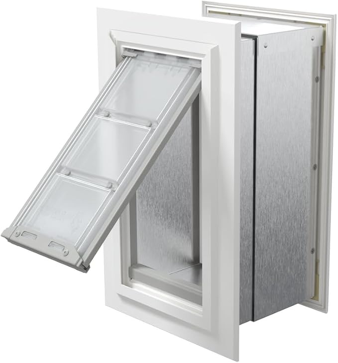 Endura Flap Single Flap Pet Door for Thick Walls | Deep Wall Design up to 13" Thick | Insulating Dual-Layer Flap & Durable Aluminum Frame | Includes Locking Cover | White, Small, Single Flap