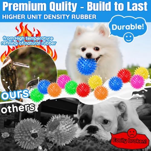 LECHONG 12-Pack Squeaky Spiky Dog Balls, 2.5" Balls for Small Medium Dogs | Durable TPR, Floats, Bouncy, Soothes gums, Cleans teeth, Boredom buster, Interactive Play, Indoor and Outdoor Fetch