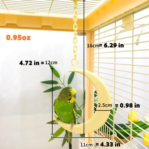 Hanging Moon Bird-Swing Perch, Parakeet Swing Toys with Chain, Grinding Claw Beak Cage Accessory for Small Parrots