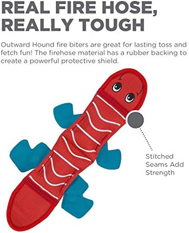 Outward Hound Fire Biterz Red Lizard Plush Firehose Material Interactive Dog Toy, Medium