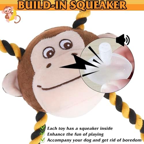 PUPTECK Monkey Dog Squeaky Chew Toys 3 Pack