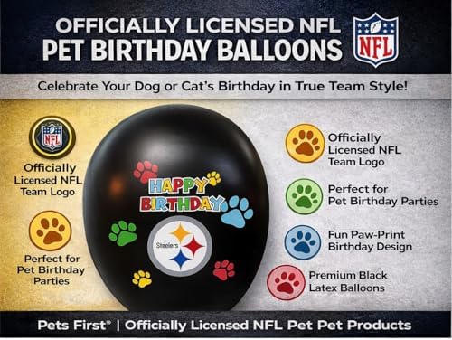 NFL Pittsburgh Steelers Pet Birthday Party Balloons Set of 6 Licensed NFL Football Team Dog & Cat Birthday Party Decoration Sports Theme Dogs B-Day Pawty Balloon Celebration