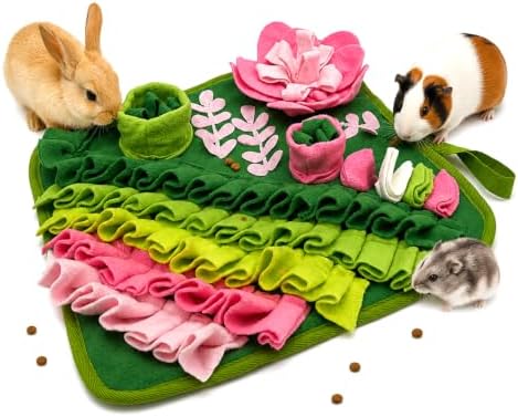 Rabbit Foraging Mat,Bunny Snuffle Mat for Small Animals Puzzle Toys Pets Interactive Feeding Mat for Guinea Pigs Hedgehog Chinchilla Puppies (Dark Pink, S)