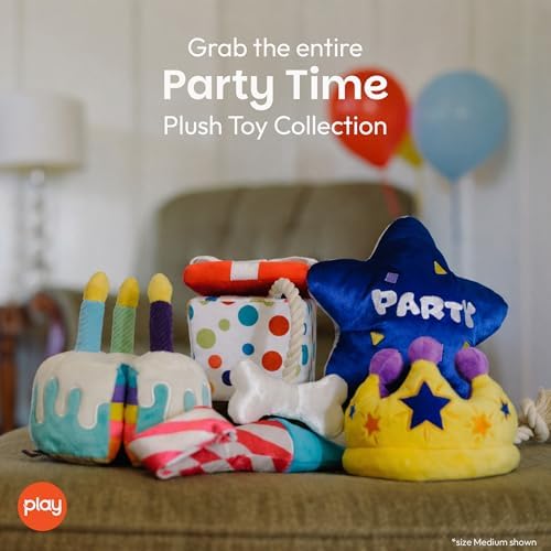 P.L.A.Y. Cute Plush Dog Toys - Birthday Party Themed Durable Squeaker Chew Toy, Great for Puppies & Small, Medium, Large Dogs - Machine Washable, Recycled Materials (Raise the Woof Party Horn, Medium)
