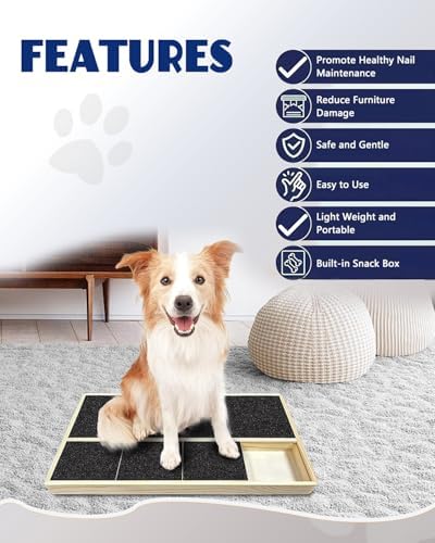 Dog Nail Scratch Pad with Treat Box & Pet Nail Clipper, Interactive Training Tool for Filing Dog Nails, Best for Small Dogs & Puppies, Not A Chew Toy