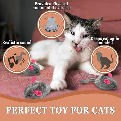 SunGrow Squeaky Plush Mice for Cats, 6 Tug Squeaker Chews for Kittens' Interactive Fun, Hide and Seek Activity, Soft Stuffed Fetch for Ferrets