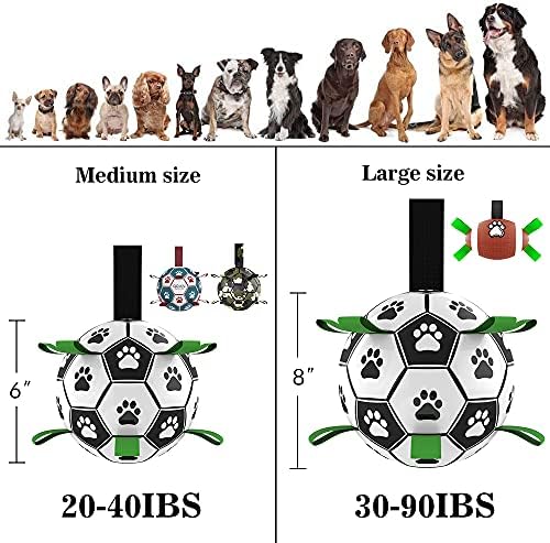 QDAN Large Dog Toys, 8 Inch Soccer Ball for Dogs with Straps, World Cup Interactive Toys for Tug of War, Puppy Birthday Gifts, Water Toy, Durable Dog Balls for Medium Large (Pack of 2)