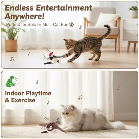 Interactive Chirping Bird Cat Toy, 2026 New Flying Bird Cat Toy, Simulated Chirping Flapping Birds Cats Toys, Interactive Pet Toys for Bored Indoor Adult Cats (#A)