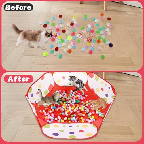 Foxtell Cat Ball Pit Include 229 PCS Interactive Cat Toys for Indoor Bored Self Play Enrichment Toy for Indoor Cats Interactive Fun and Exercise