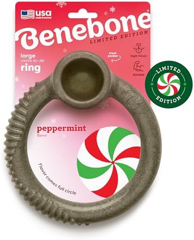 Benebone Ring Dog Chew Toy for Aggressive Chewers, Peppermint, Large
