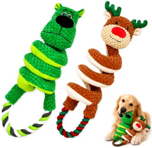 2 Pack Squeaky Dog Toys with Pull Rope Plush Tug Toys for Dogs, Colorful*J
