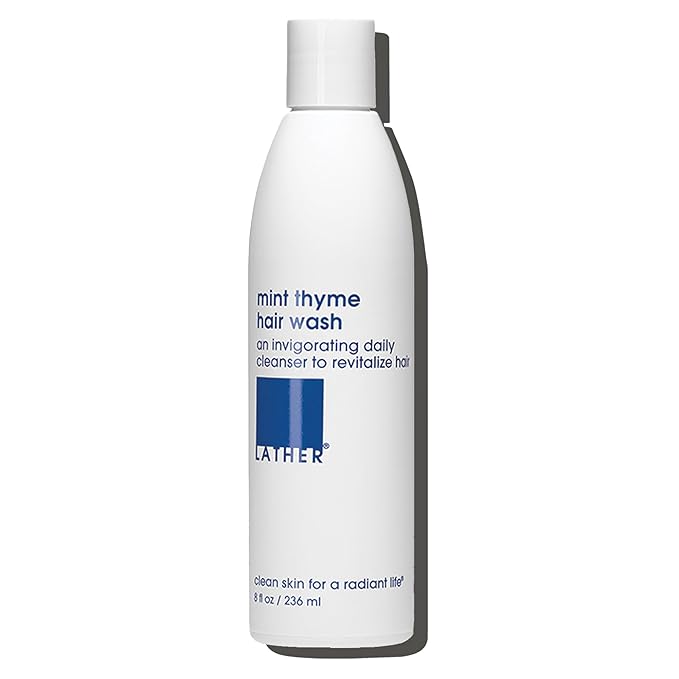 LATHER - Mint Thyme Hair Wash, 8 fl oz - Daily Shampoo & Cleanser - Revitalize Hair - Aloe, Chamomile, Cucumber - Sensitive Skin Safe - Hotel Approved - Vegan & Cruelty Free - Beauty & Hair Care