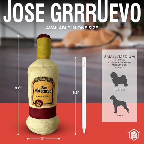 Jose Grrruevo – Luxurious Parody Plush Dog Toy with Squeaker, Premium Fabric, Embroidered Details, Designer-Inspired Chew Toy, Fun Gift for Medium Dogs & Dog Lovers