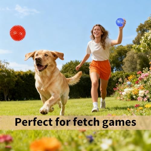 6 Pack Squeaky Spiky Dog Balls, Puppy Chew Toys for Teething, Medium