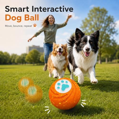 Lovkid Smart Interactive Dog Ball - Automatic Moving and Bouncing Pet Toy | Chew-Resistant E-TPU Shell, 3 Play Modes, USB-C Rechargeable for Medium Large Dogs Orange
